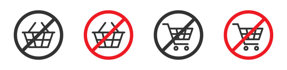 No shopping sign. Forbidden sign with shopping cart glyph icon. hopping cart ban icon. Vector illustration.