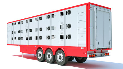 Cattle Animal Transporter semi trailer 3D rendering on white background