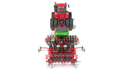 Fototapeta premium Farm Tractor with Seed Drill 3D rendering on white background