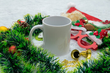 Blank White Mug Mockup Image With Christmas Decorations