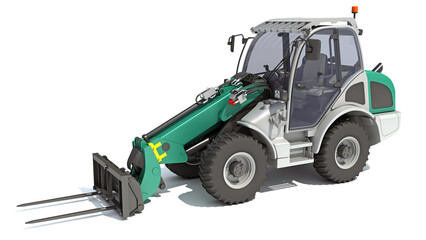 Telescopic Wheel Loader Telehandler Forklift 3D rendering on white background © 3D Horse