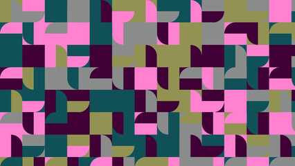 green, pink and grey geometric pattern, seamless wallpaper for fabric, tile, tablecloth