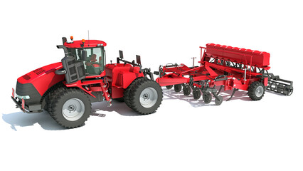 Tractor with trailed disc harrow 3D rendering on white background