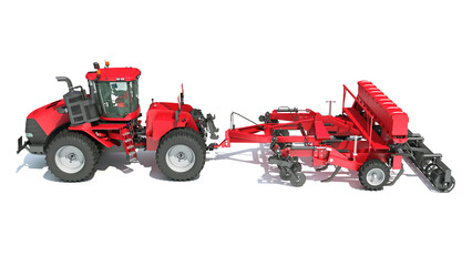 Tractor with trailed disc harrow 3D rendering on white background