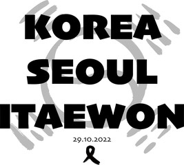 Lettering Korea Seoul Itaewon with flag on a white background