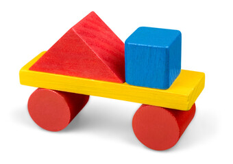 Wooden toy blocks on white background