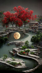 Fototapeta premium japanese garden at night