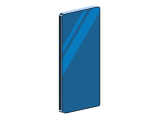  Big touch screen, urn off phone flat design. Icon on a white background. Design element to be used on layouts and collages. Device of blue color. 