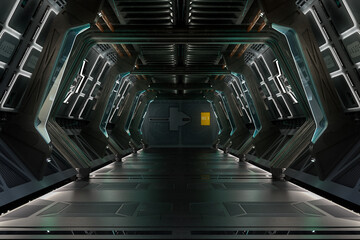 Science fiction fantasy corridor in a space station or star ship. 3D illustration. © IG Digital Arts