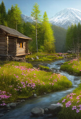 wooden house in the mountains