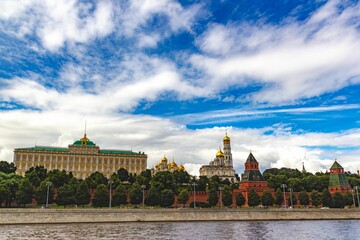 Scenic view of the Kremlin on the shore of the Moscow river in Russia