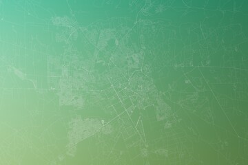 Map of the streets of Marrakesh (Morocco) made with white lines on yellowish green gradient background. Top view. 3d render, illustration