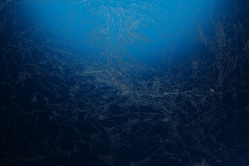 Street map of Tbilisi (Georgia) engraved on blue metal background. View with light coming from top. 3d render, illustration