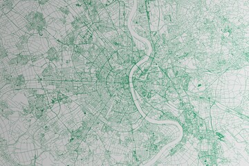 Map of the streets of Cologne (Germany) made with green lines on white paper. 3d render, illustration