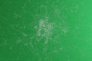 Map of the streets of Vilnius (Lithuania) made with white lines on green paper. Rough background. 3d render, illustration