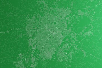 Fototapeta premium Map of the streets of Curitiba (Brazil) made with white lines on green paper. Rough background. 3d render, illustration