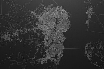 Street map of Maracaibo (Venezuela) on black paper with light coming from top
