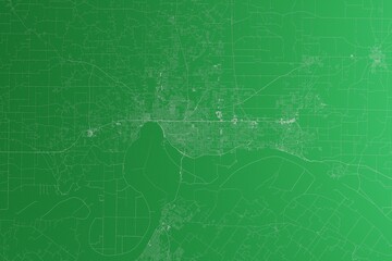 Map of the streets of Evansville (Indiana, USA) made with white lines on green paper. Rough background. 3d render, illustration
