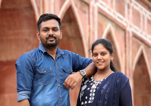 couple hugging in the  Humayun's Tomb , New delhi ,India 