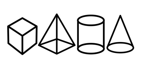 vector set of geometric shapes.cube,pyramid,tube and cone.math icons - obrazy, fototapety, plakaty