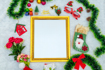 Fototapeta na wymiar Blank White Canvas Mockup Image With Christmas Decorations