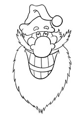 Vector outline image of a laughing Santa, isolated on white. Cartoon face of Santa Claus. Cheerful Santa.