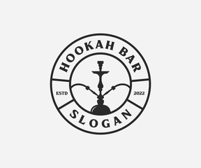 Hookah labels, Hookah logo design template. Vintage monochrome hookah lounge label