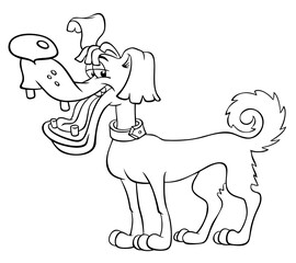 Vector outline image of a happy dog, isolated on white.Cartoon dog for coloring. Smiling mongrel. Cartoon cheerful dog.