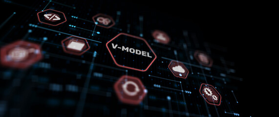 V-Model system and software development lifecycle methodology. Technology concept