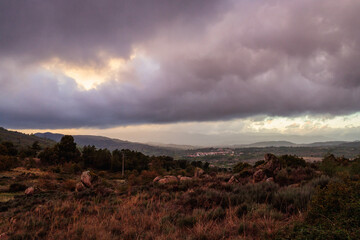 Breathtaking Sunset with Stunning Clouds and Light in the Outskirts of Sabugal, Portugal - Landscape Shot