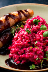 Sausage Risotto, Italian risotto served with Italian sausage topped with parmesan cheese