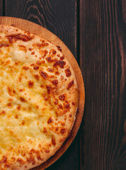 Imereti khachapuri, Traditional Georgian dish, flatbread with cheese, top view, no people, rustic,