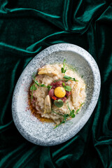 Italian dish of risotto with artichokes, top view