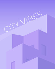 Trendy minimastic poster city vibes Abstract Minimalist style. Flat concept city buildings. Modern color pastel purple Urban atmosphere sunset sunrise