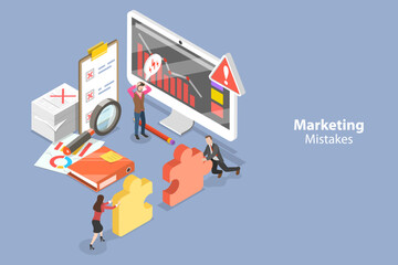 3D Isometric Flat Vector Conceptual Illustration of Marketing Mistake, Wrong SEO Strategy