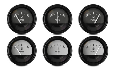 Vector realistic, 3D set of fuel level indicators in the car.