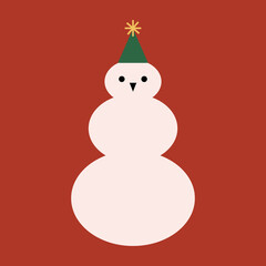 Christmas card with snowman. Cute vector flat illustration on isolated background. Geometric shape. 