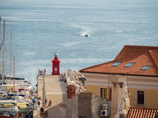 Red lighthouse in Piran, Slovenia