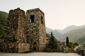 Fiagdon Monastery in North Ossetia, Russia. Mountains of Caucasus.