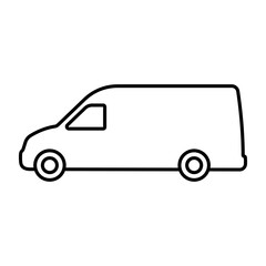 Van icon. Delivery truck. Cargo minibus. Black contour linear silhouette. Side view. Editable strokes. Vector simple flat graphic illustration. Isolated object on a white background. Isolate. © far700