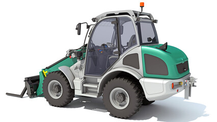Wheel Loader heavy construction machinery 3D rendering on white background