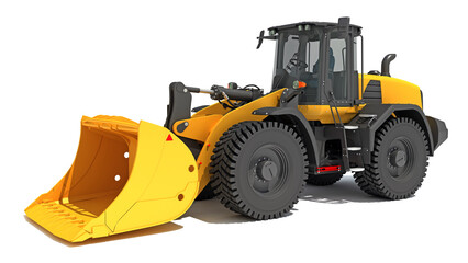 Wheel Loader heavy construction machinery 3D rendering on white background