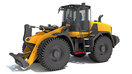 Wheel Loader heavy construction machinery 3D rendering on white background