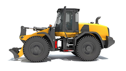 Naklejka premium Wheel Loader heavy construction machinery 3D rendering on white background