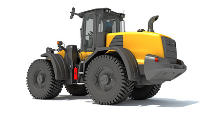 Wheel Loader heavy construction machinery 3D rendering on white background