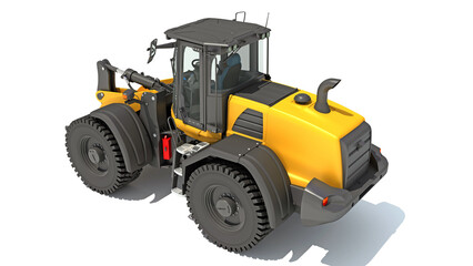 Wheel Loader heavy construction machinery 3D rendering on white background