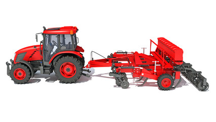 Obraz premium Tractor with Disc Harrow farm equipment 3D rendering on white background