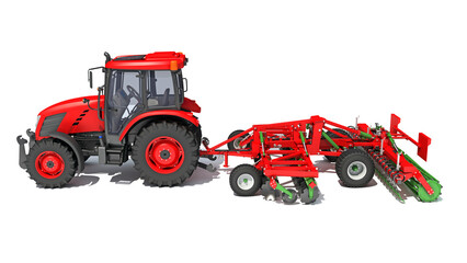Tractor with Disc Harrow farm equipment 3D rendering on white background