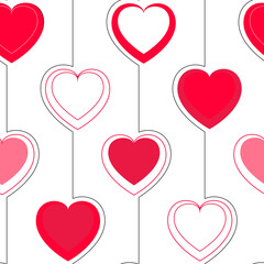 Seamless background with geometric arrangement of different hearts. Vector illustration for the design of festive materials for the day of all lovers.