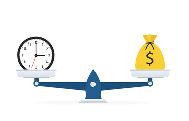 Scales isolated on a white background bag equivalent to times. Vector illustration